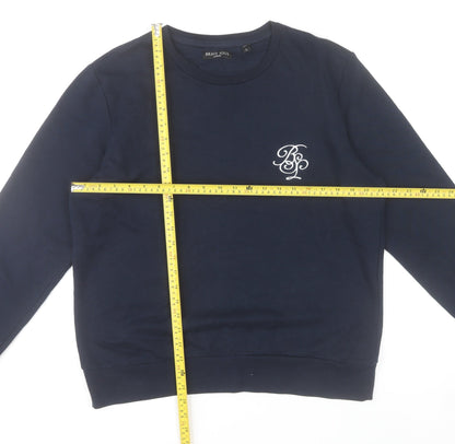 Brave Soul Mens Blue Sweatshirt L Pullover Crew Neck Logo Embroidered