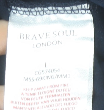 Brave Soul Mens Blue Sweatshirt L Pullover Crew Neck Logo Embroidered