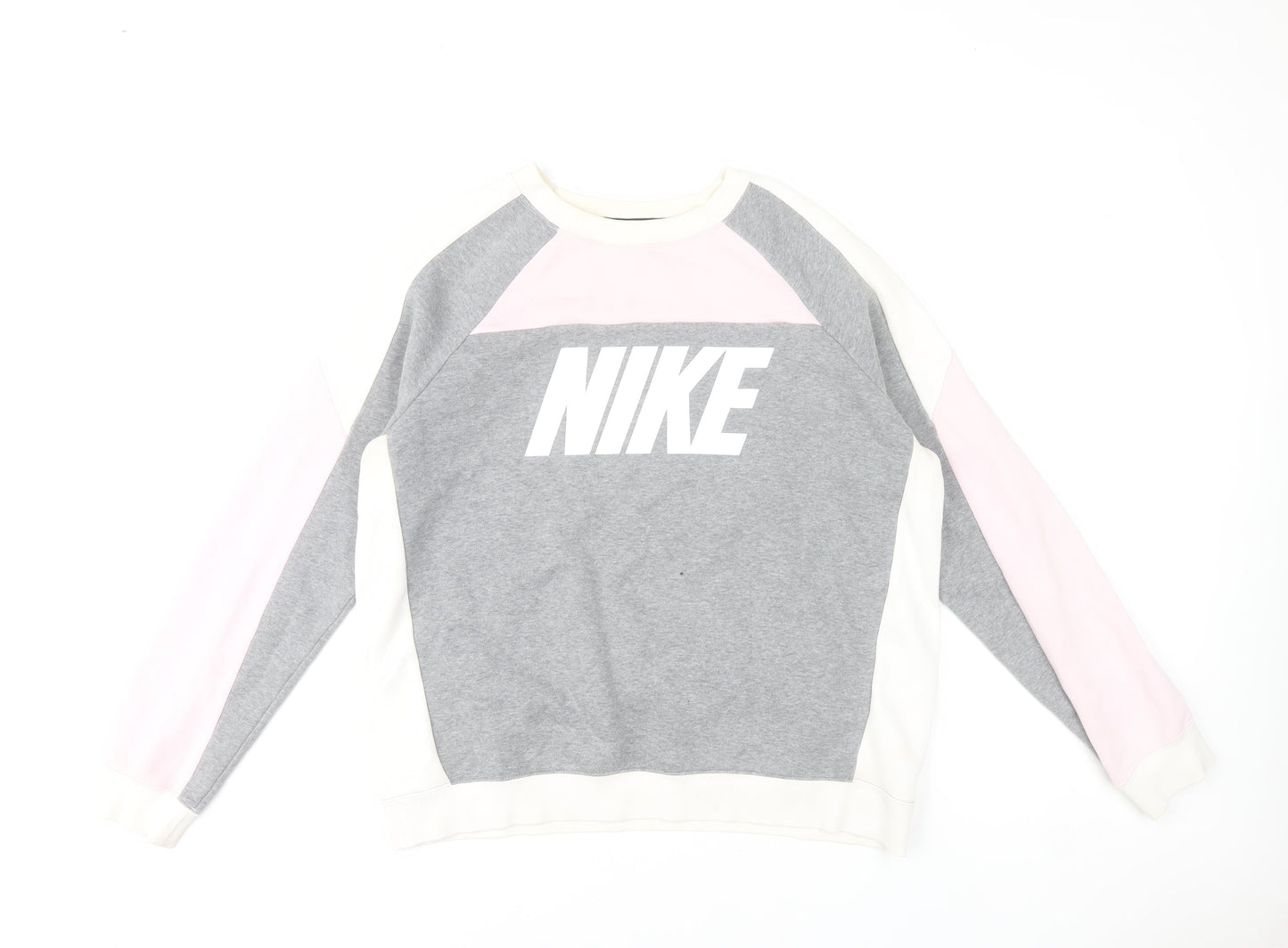 Nike Womens Grey Pink Sweatshirt L Logo Crew Neck Long Sleeve