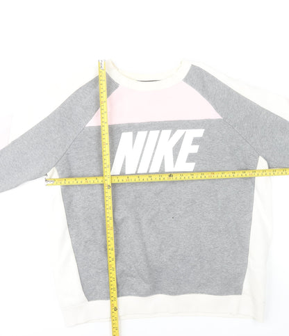 Nike Womens Grey Pink Sweatshirt L Logo Crew Neck Long Sleeve