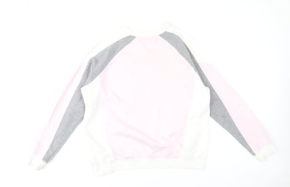 Nike Womens Grey Pink Sweatshirt L Logo Crew Neck Long Sleeve