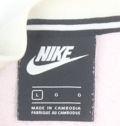 Nike Womens Grey Pink Sweatshirt L Logo Crew Neck Long Sleeve