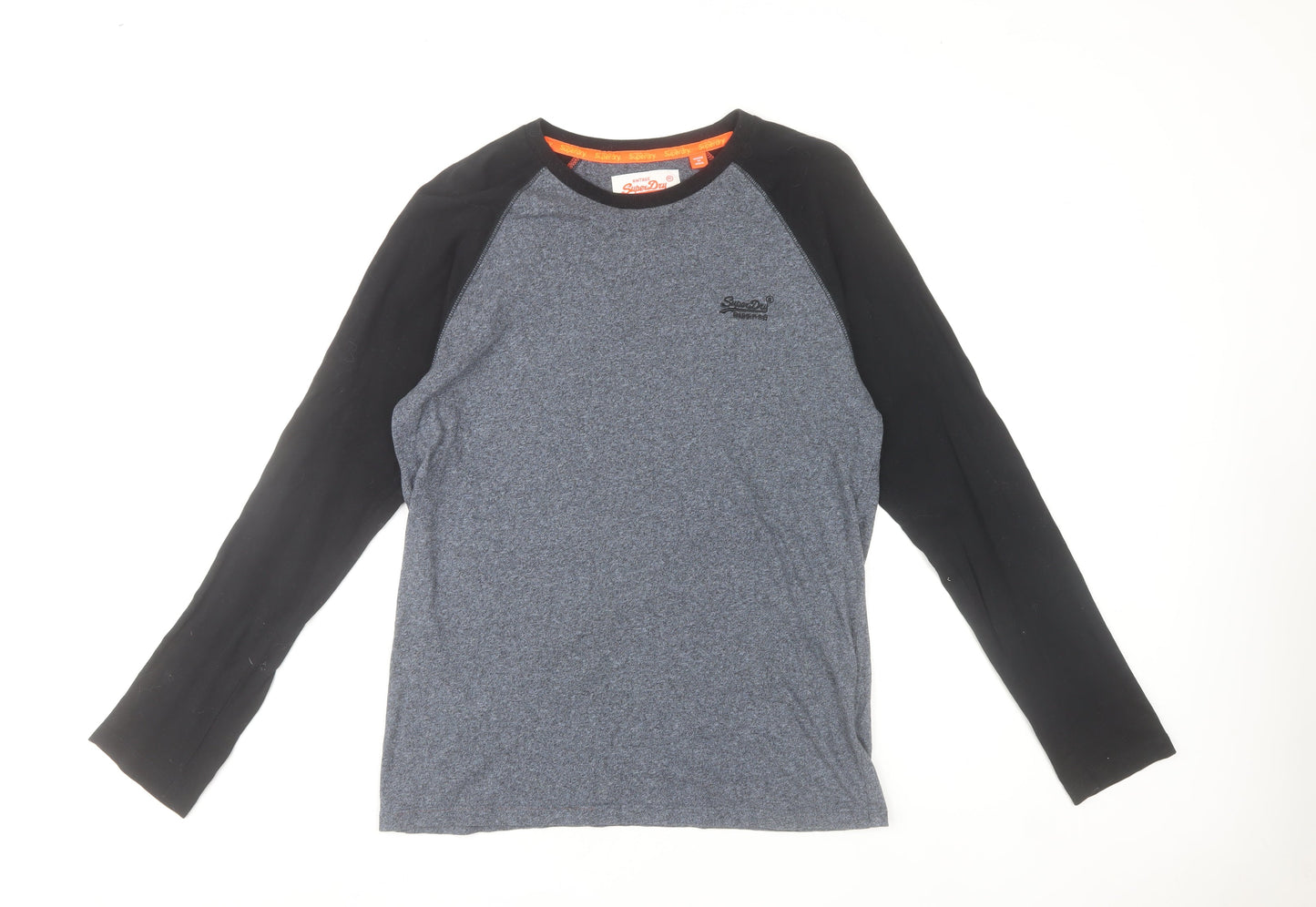 Superdry Men’s Blue Black Long Sleeve Cotton Logo T-Shirt Size L