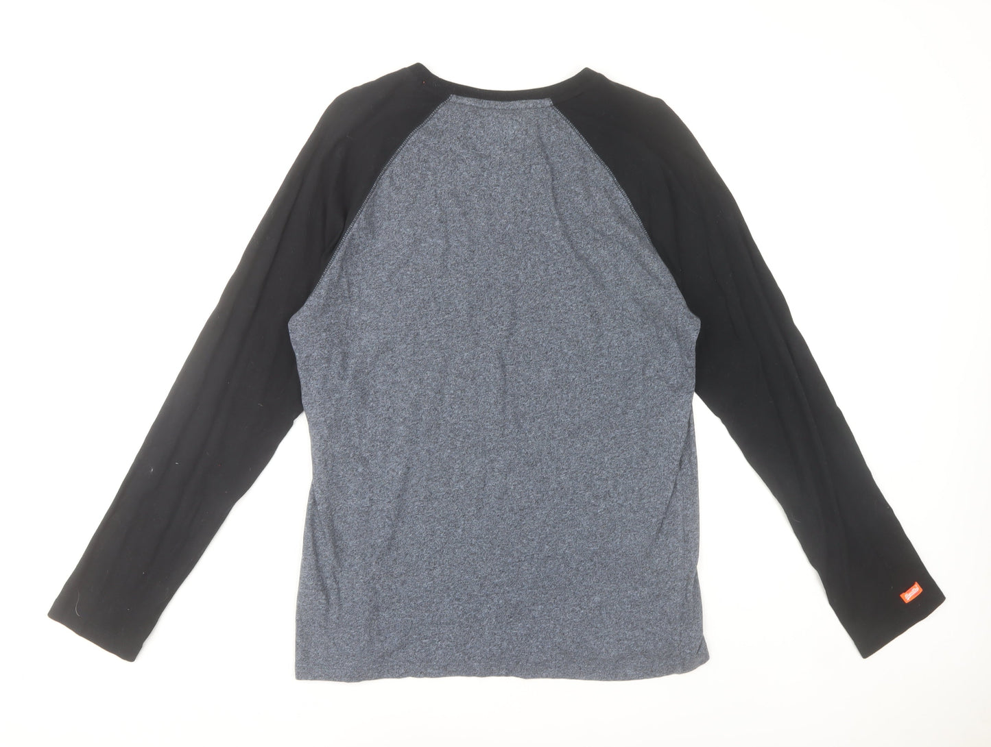 Superdry Men’s Blue Black Long Sleeve Cotton Logo T-Shirt Size L