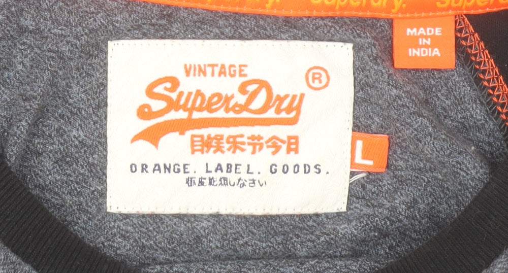 Superdry Men’s Blue Black Long Sleeve Cotton Logo T-Shirt Size L
