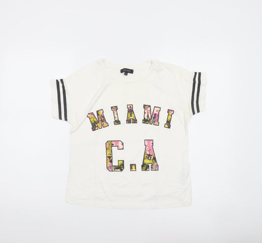 New Look Womens White Floral Print Miami CA T-Shirt Size 8
