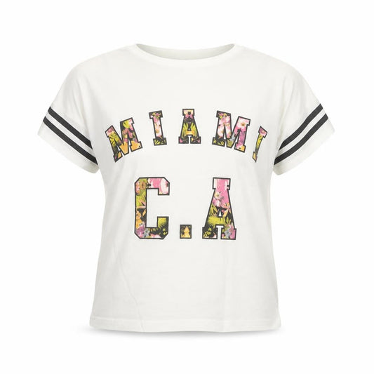 New Look Womens White Floral Print Miami CA T-Shirt Size 8