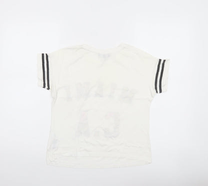 New Look Womens White Floral Print Miami CA T-Shirt Size 8