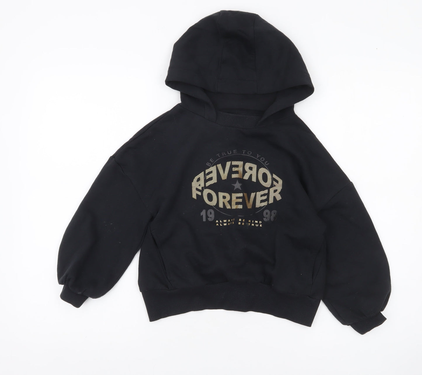 Next Girls Black Pullover Hoodie 7 Years Graphic Print Casual Sweatshirt