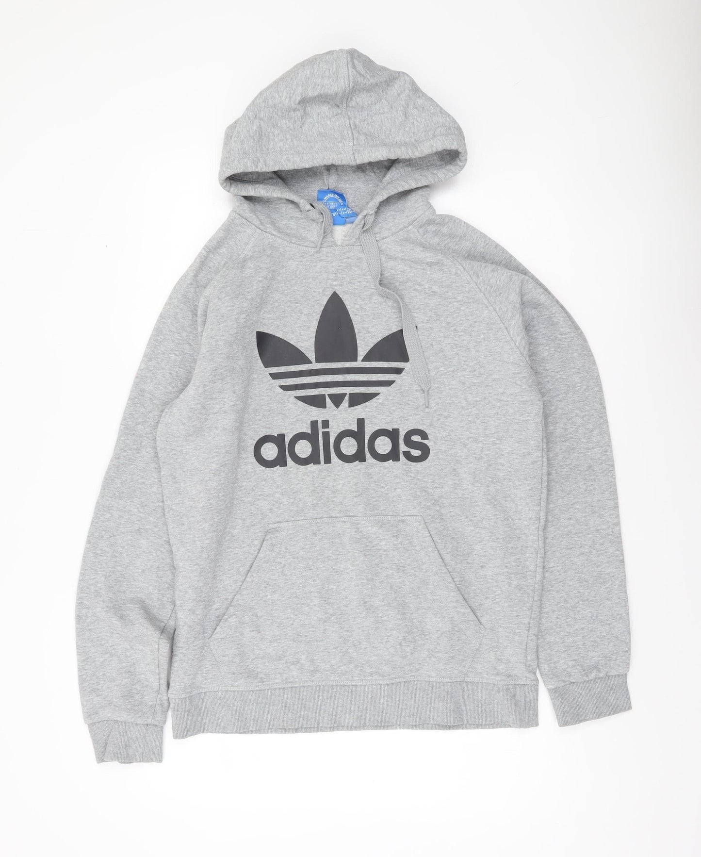 Adidas Men Grey Pullover Hoodie M Logo Sports Fleece Sweatshirt