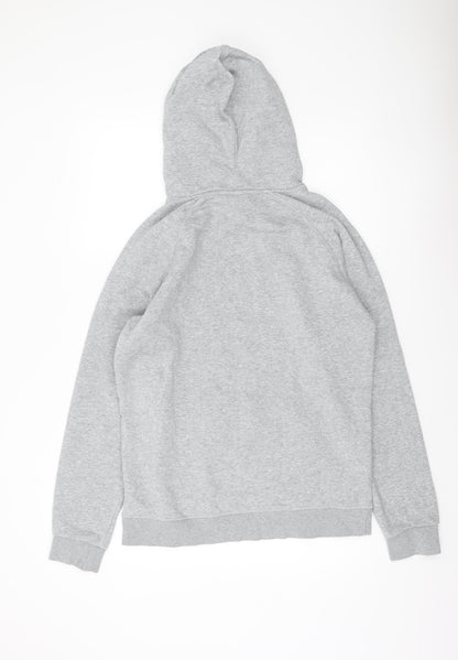 Adidas Men Grey Pullover Hoodie M Logo Sports Fleece Sweatshirt