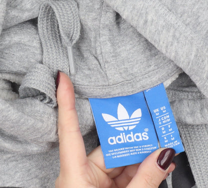Adidas Men Grey Pullover Hoodie M Logo Sports Fleece Sweatshirt