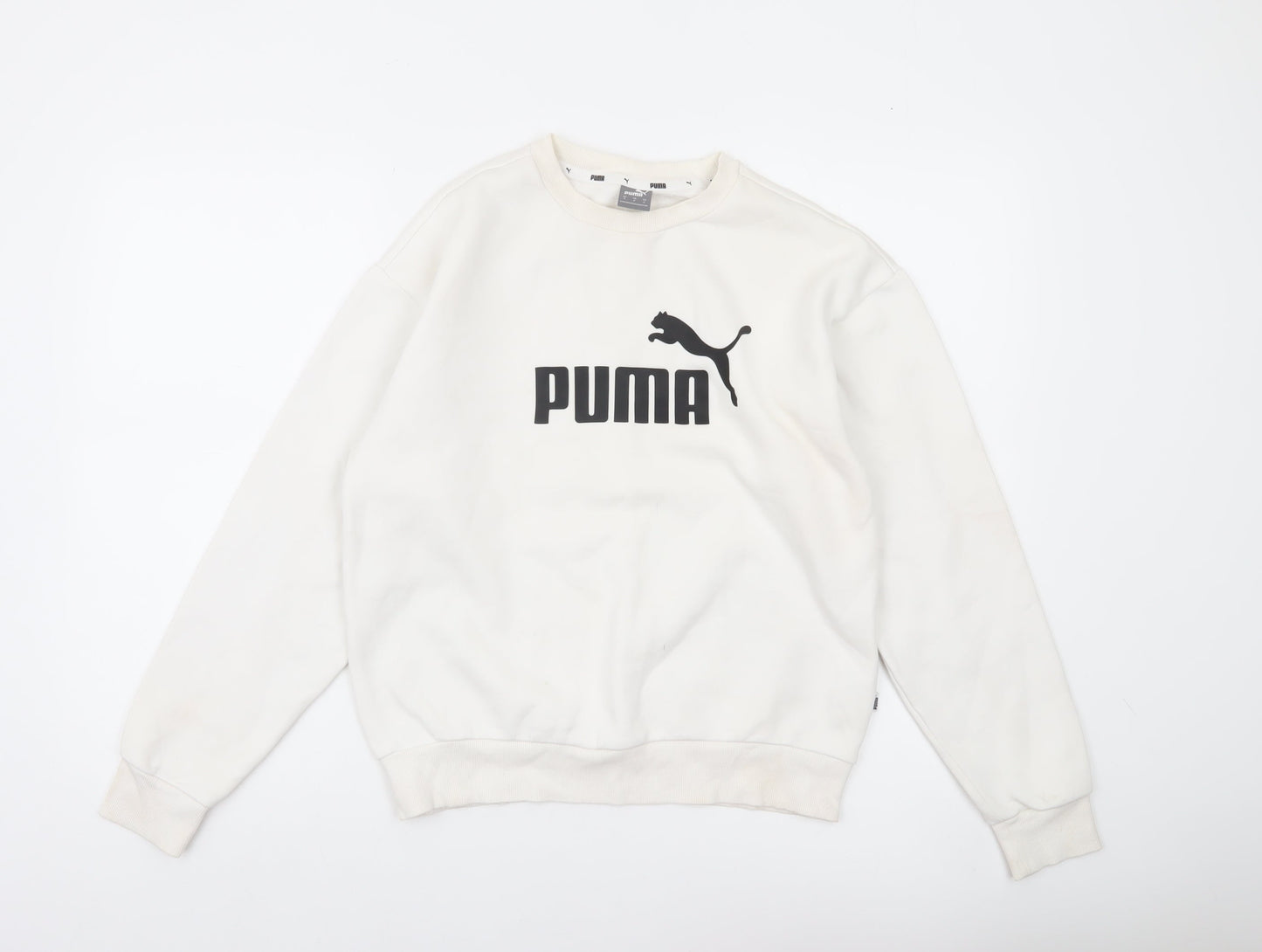 Puma Womens Ivory Pullover Logo Sweatshirt Size 8 Casual
