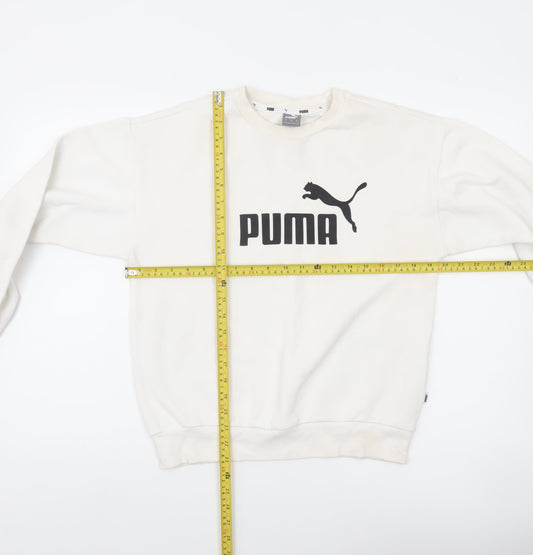 Puma Womens Ivory Pullover Logo Sweatshirt Size 8 Casual
