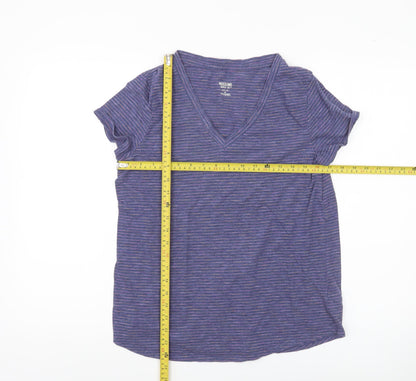 Mossimo Women’s Purple Striped V-Neck Short Sleeve T-Shirt Size M