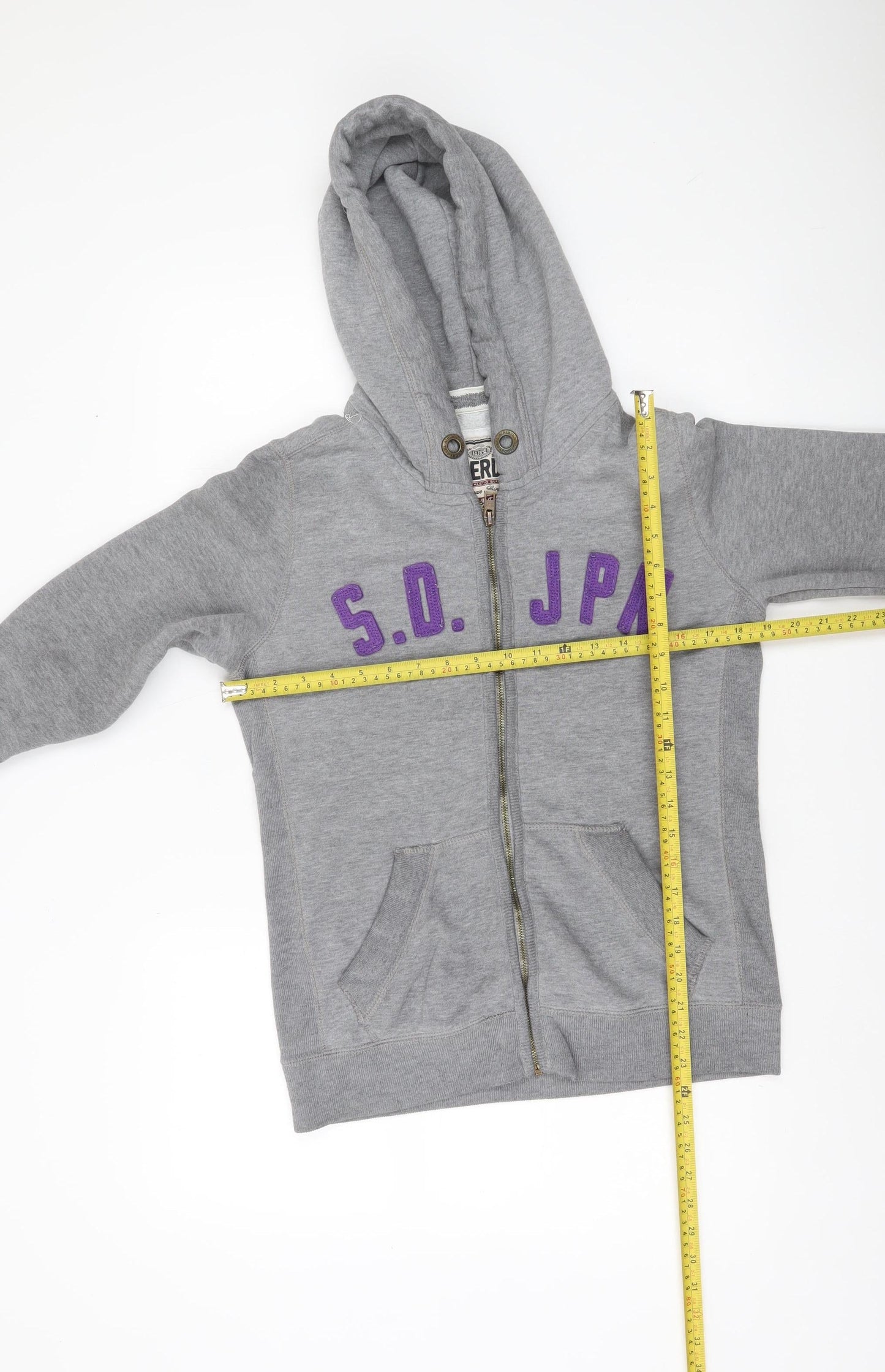 Superdry Womens Grey Full Zip Hoodie Medium with Logo Print