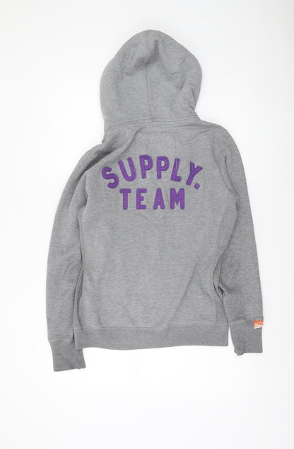 Superdry Womens Grey Full Zip Hoodie Medium with Logo Print