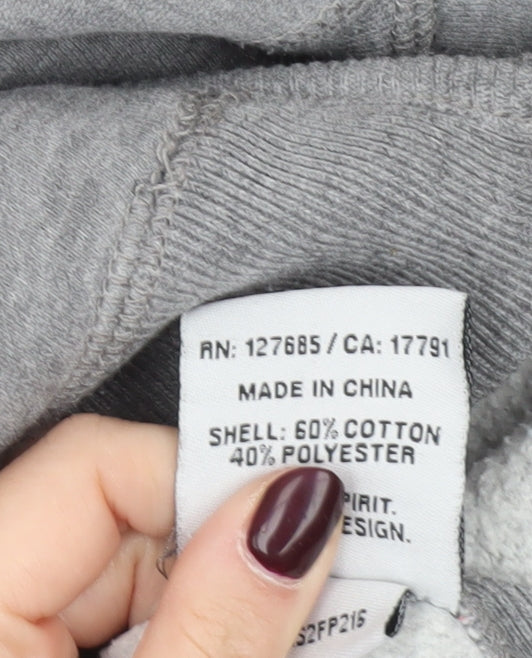 Superdry Womens Grey Full Zip Hoodie Medium with Logo Print