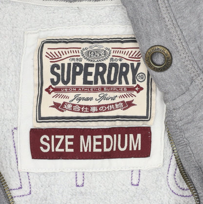 Superdry Womens Grey Full Zip Hoodie Medium with Logo Print