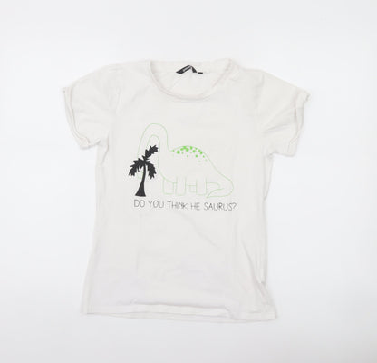 Golddigga Womens White Dinosaur Print T-Shirt Size 10