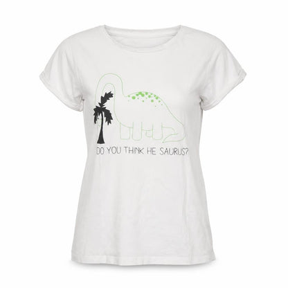 Golddigga Womens White Dinosaur Print T-Shirt Size 10