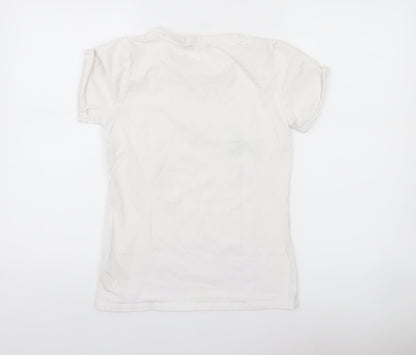 Golddigga Womens White Dinosaur Print T-Shirt Size 10