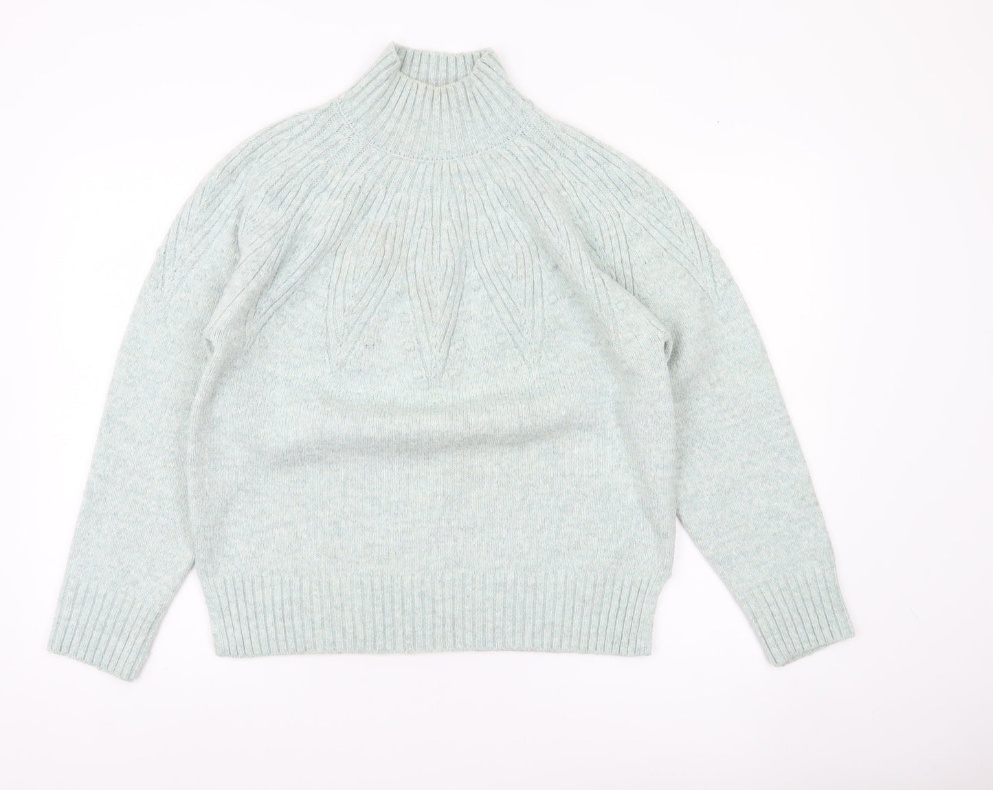 Marks and Spencer Womens Green M Mock Neck Cable Knit Jumper