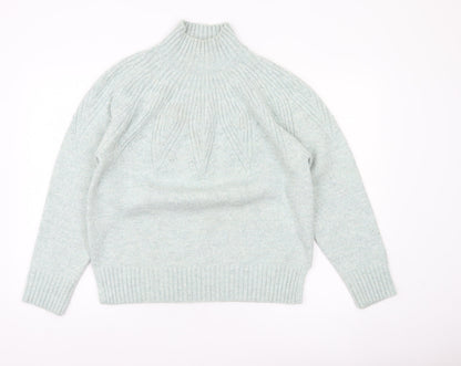 Marks and Spencer Womens Green M Mock Neck Cable Knit Jumper