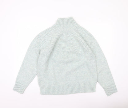 Marks and Spencer Womens Green M Mock Neck Cable Knit Jumper