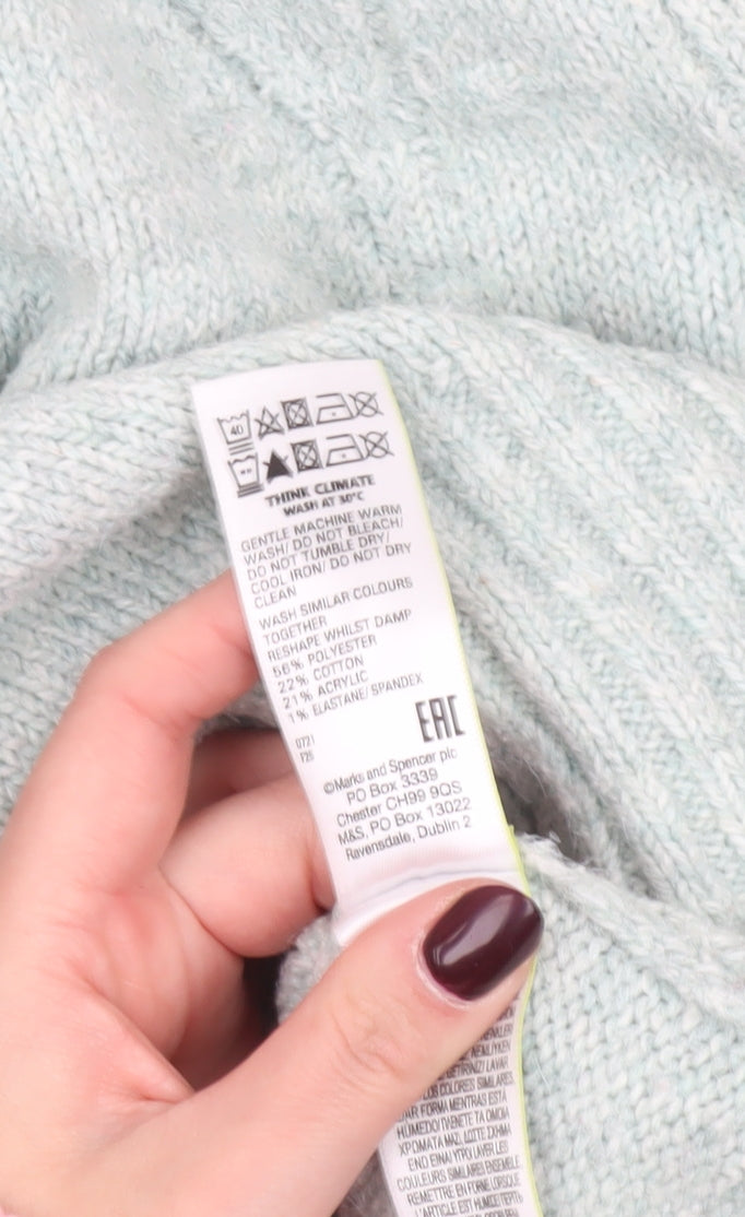 Marks and Spencer Womens Green M Mock Neck Cable Knit Jumper