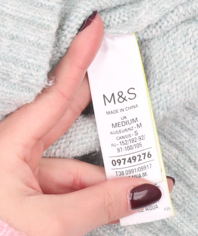 Marks and Spencer Womens Green M Mock Neck Cable Knit Jumper