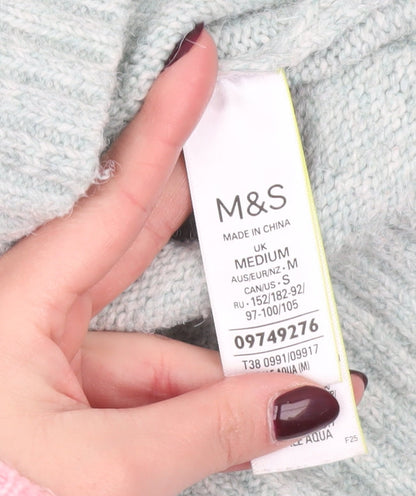 Marks and Spencer Womens Green M Mock Neck Cable Knit Jumper