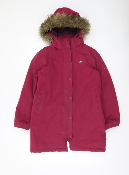Trespass Girls Red Hooded Parka Coat Age 11 Years Long Waterproof Winter