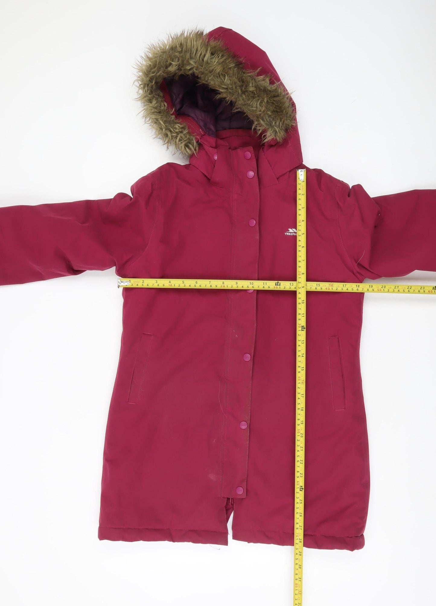 Trespass Girls Red Hooded Parka Coat Age 11 Years Long Waterproof Winter