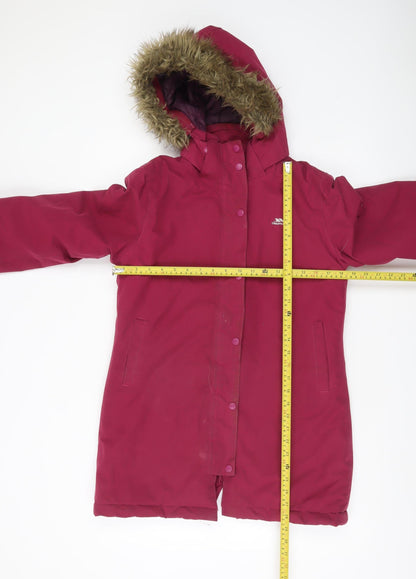 Trespass Girls Red Hooded Parka Coat Age 11 Years Long Waterproof Winter