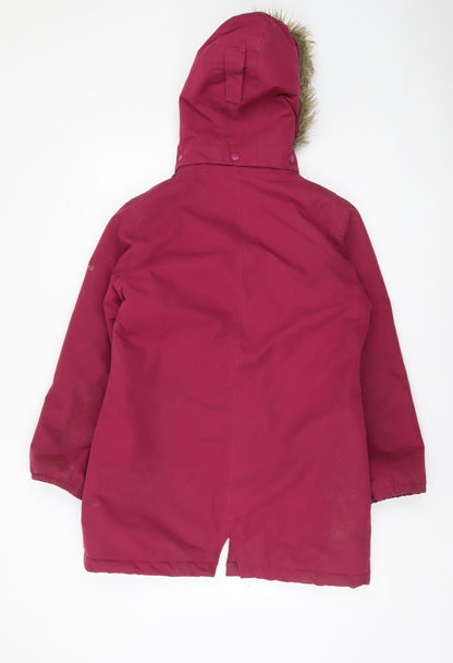 Trespass Girls Red Hooded Parka Coat Age 11 Years Long Waterproof Winter