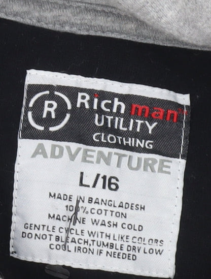 Richman Utility Men’s Black Grey Cotton Pullover Hoodie L Logo