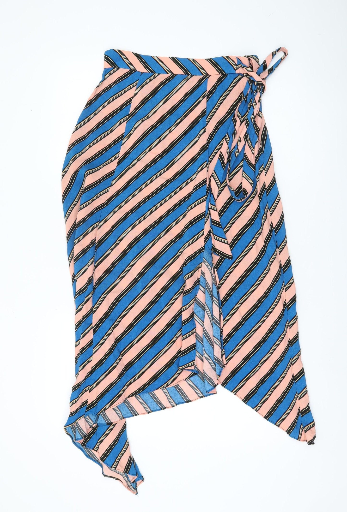 Topshop Women’s Multicoloured Stripe Midi Wrap Skirt Size 8 Viscose