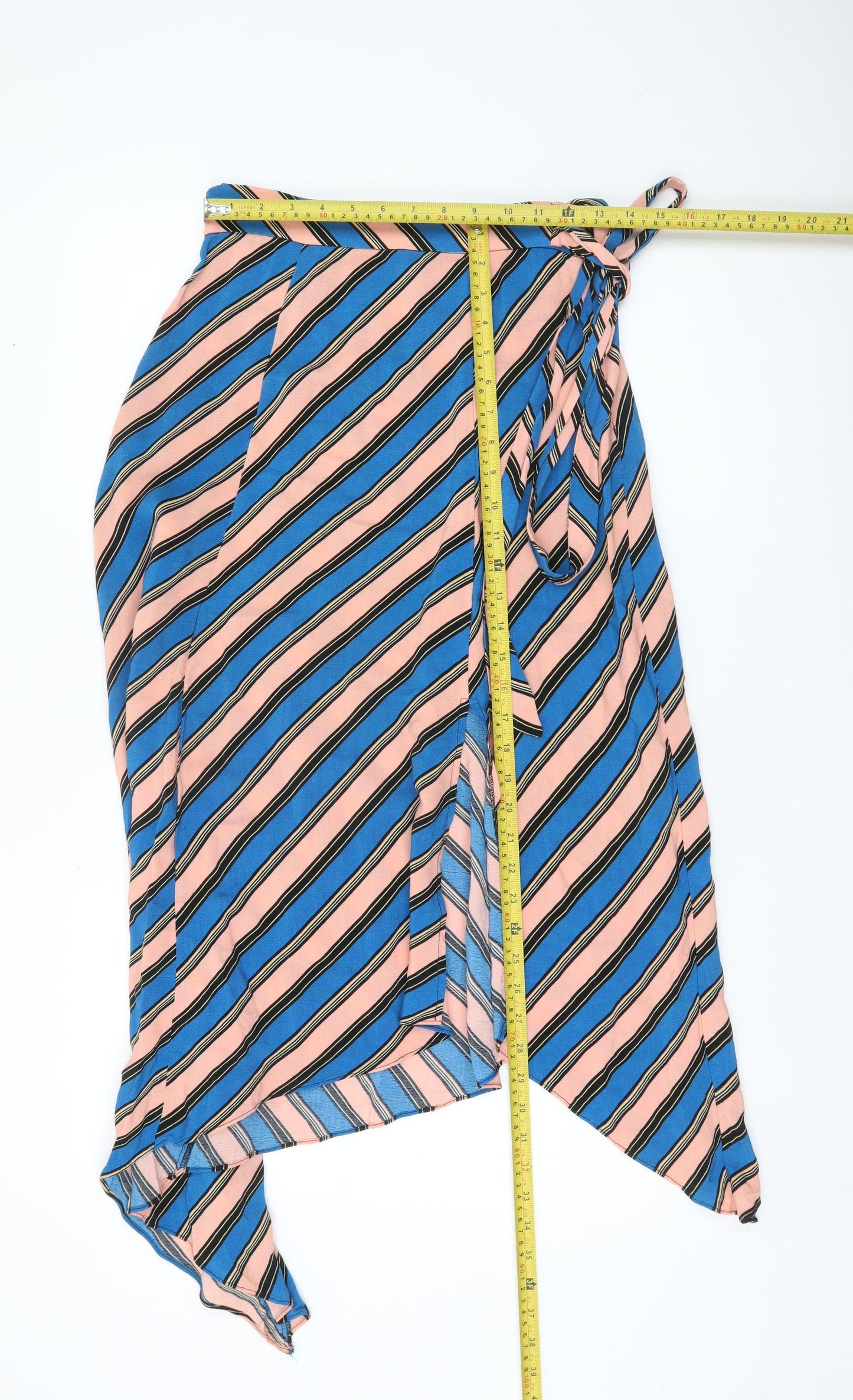 Topshop Women’s Multicoloured Stripe Midi Wrap Skirt Size 8 Viscose