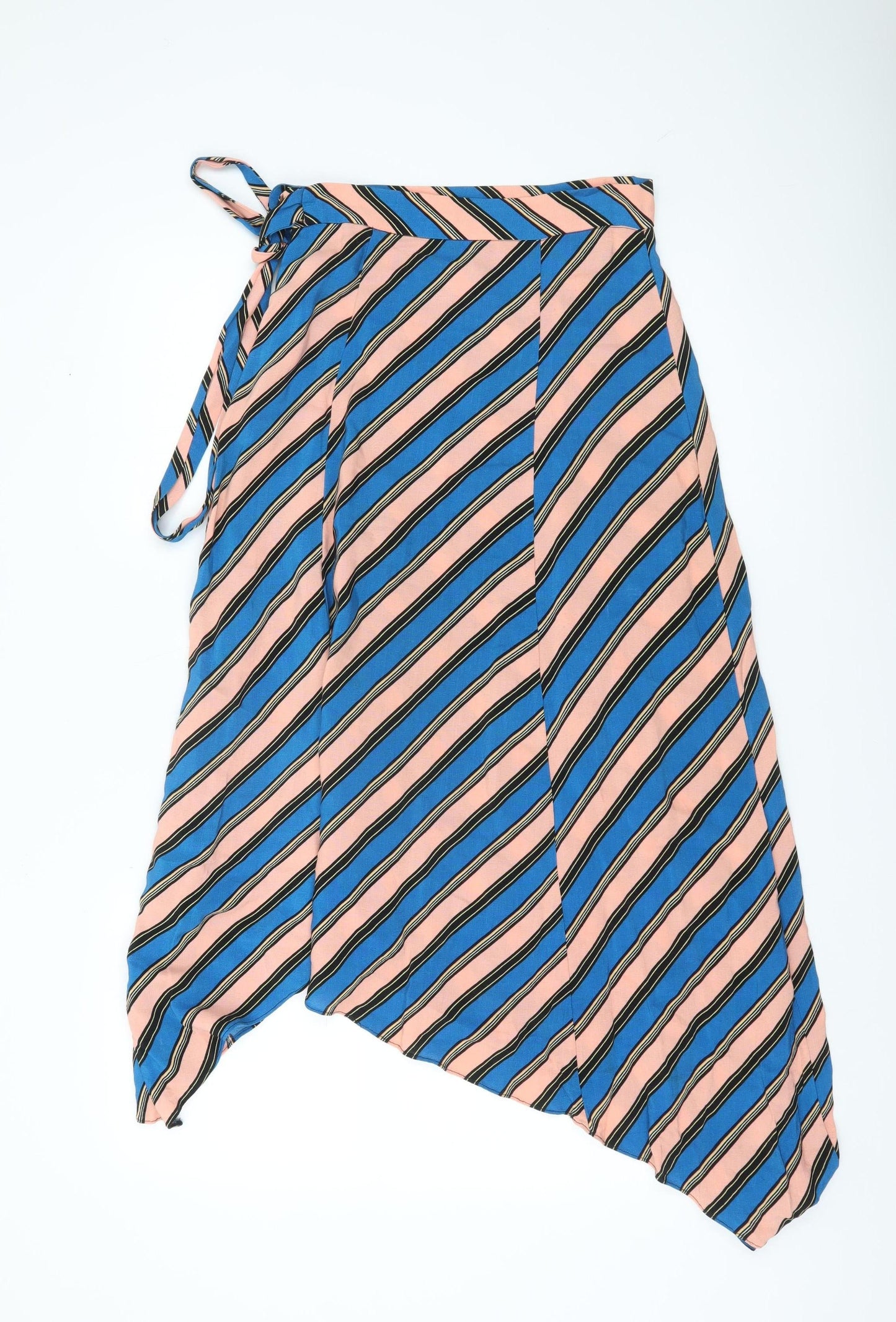 Topshop Women’s Multicoloured Stripe Midi Wrap Skirt Size 8 Viscose