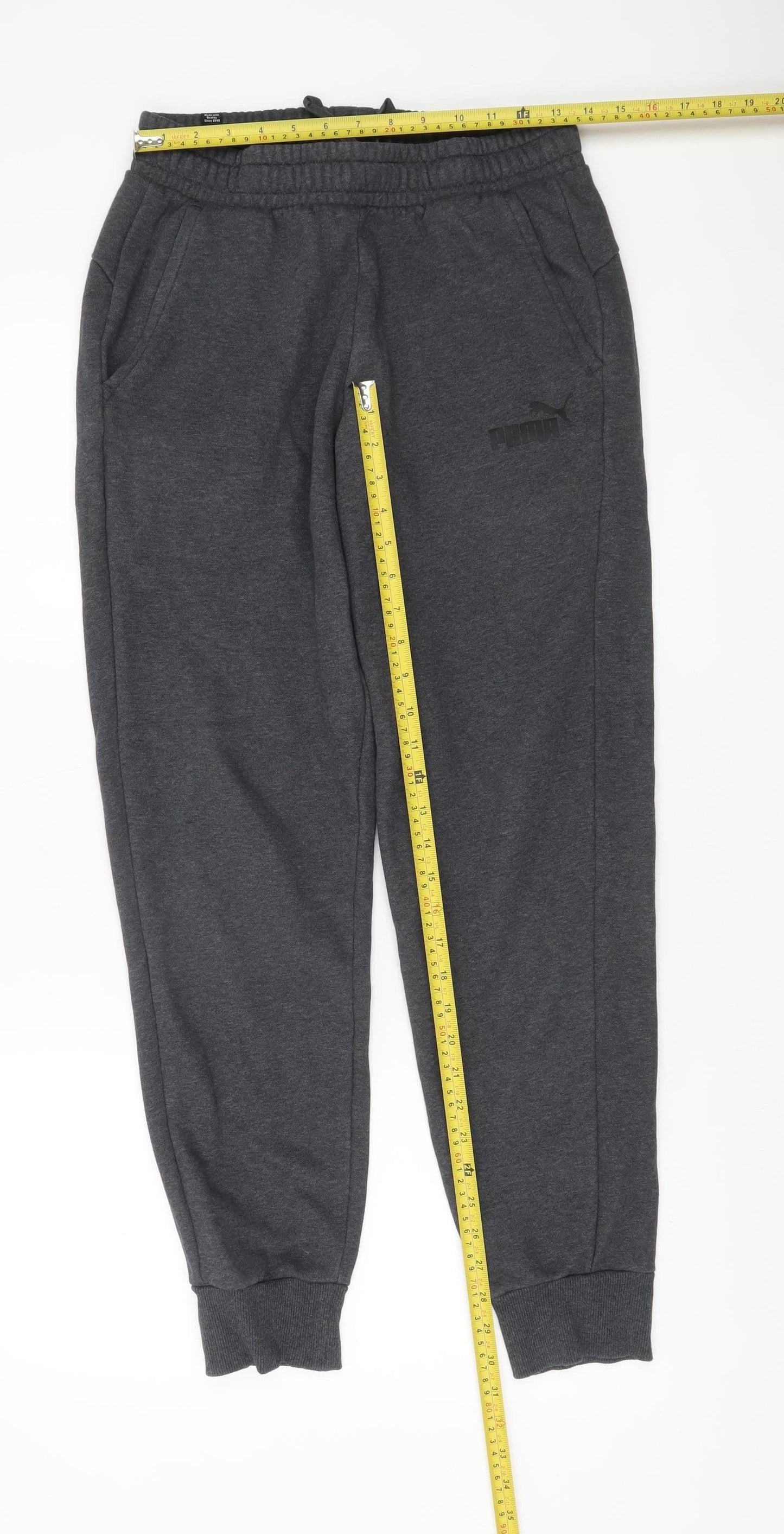 Puma Mens Grey Jogger Sweatpants M Elastic Waist Pockets Cuffed