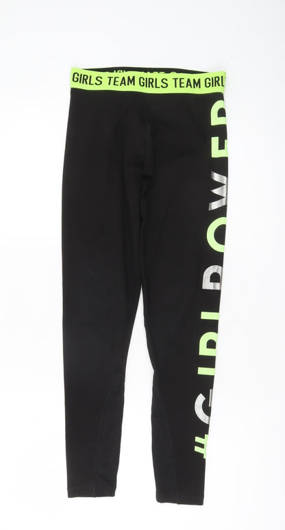 Dunnes Stores Girls Black Ankle Leggings M #GirlPower Sports Activewear