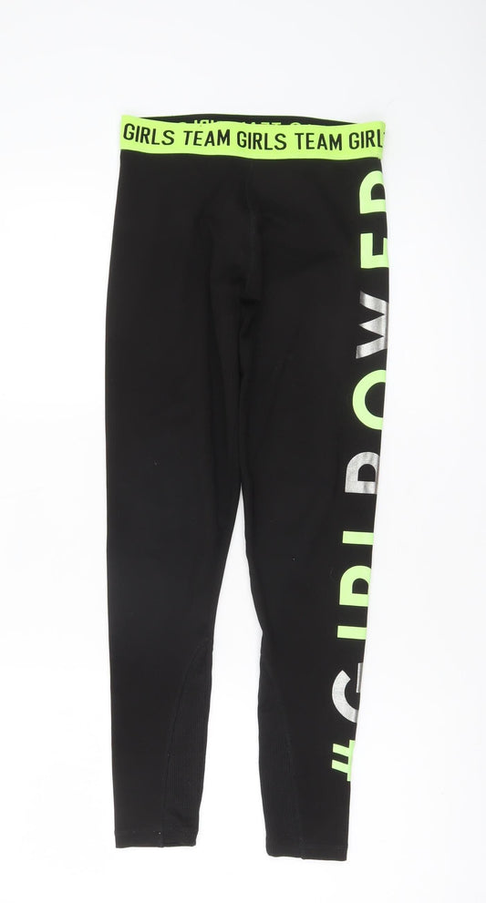 Dunnes Stores Girls Black Ankle Leggings M #GirlPower Sports Activewear