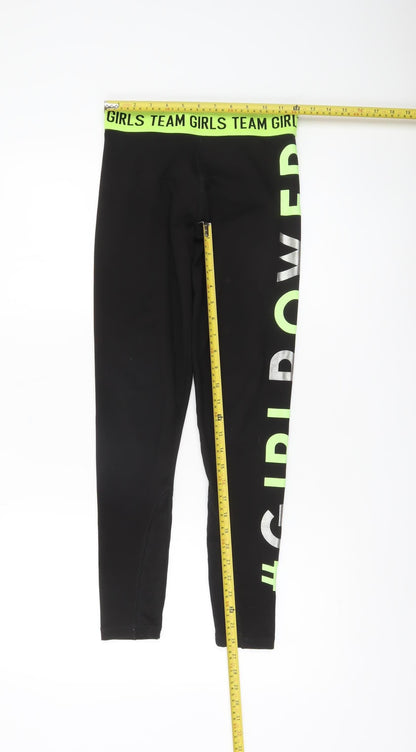 Dunnes Stores Girls Black Ankle Leggings M #GirlPower Sports Activewear