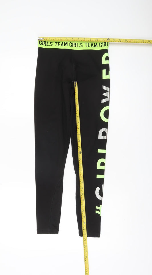 Dunnes Stores Girls Black Ankle Leggings M #GirlPower Sports Activewear