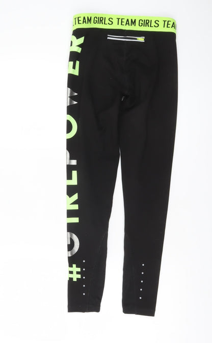 Dunnes Stores Girls Black Ankle Leggings M #GirlPower Sports Activewear