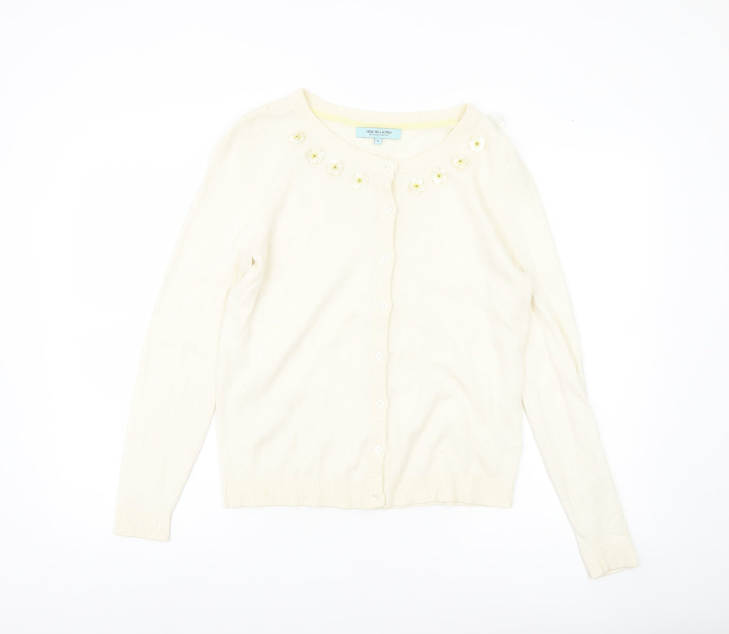 Dickins & Jones Women’s Ivory Cardigan S Crew Neck Beaded Floral