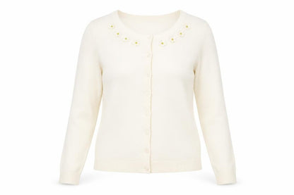 Dickins & Jones Women’s Ivory Cardigan S Crew Neck Beaded Floral