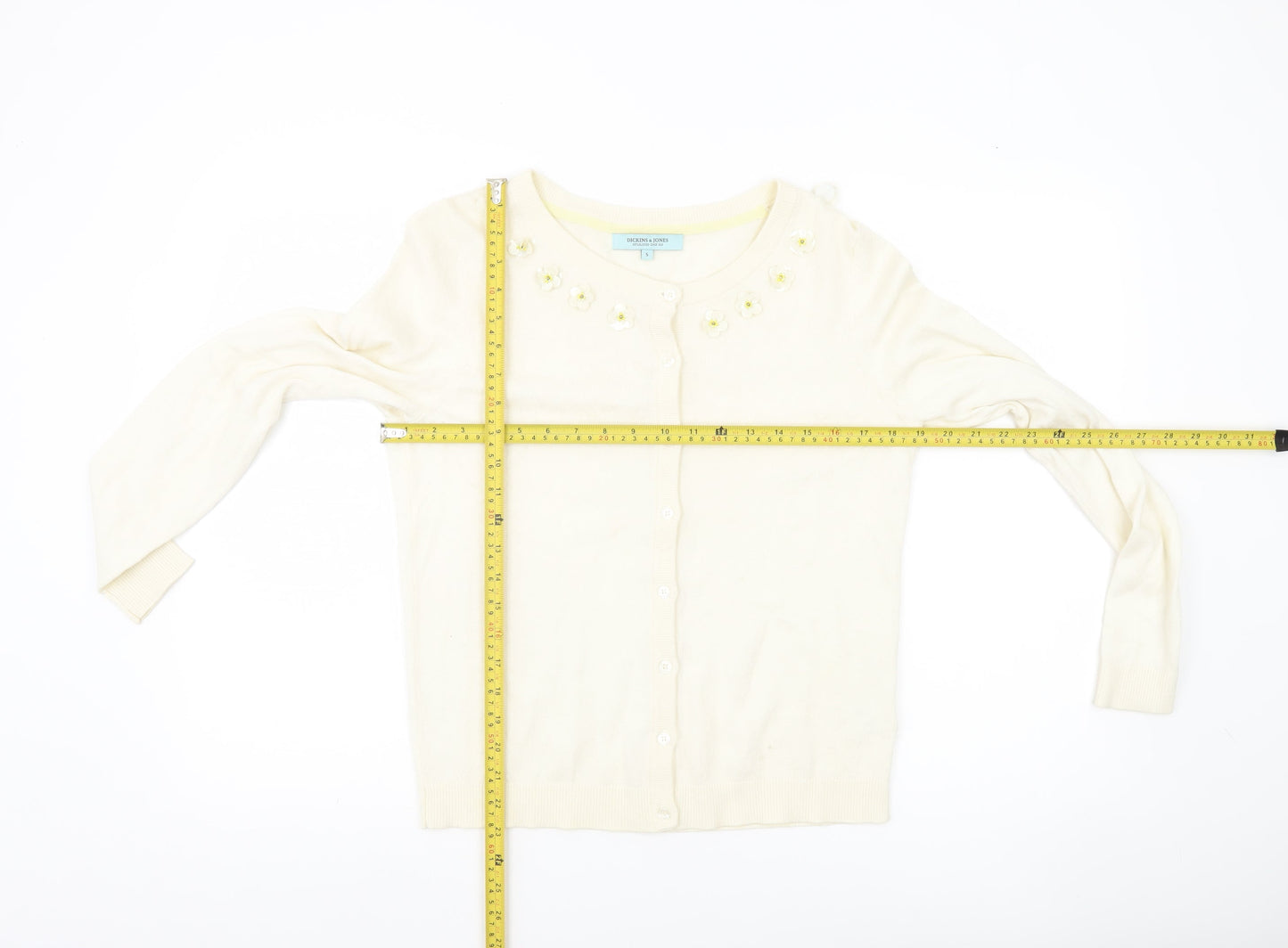 Dickins & Jones Women’s Ivory Cardigan S Crew Neck Beaded Floral