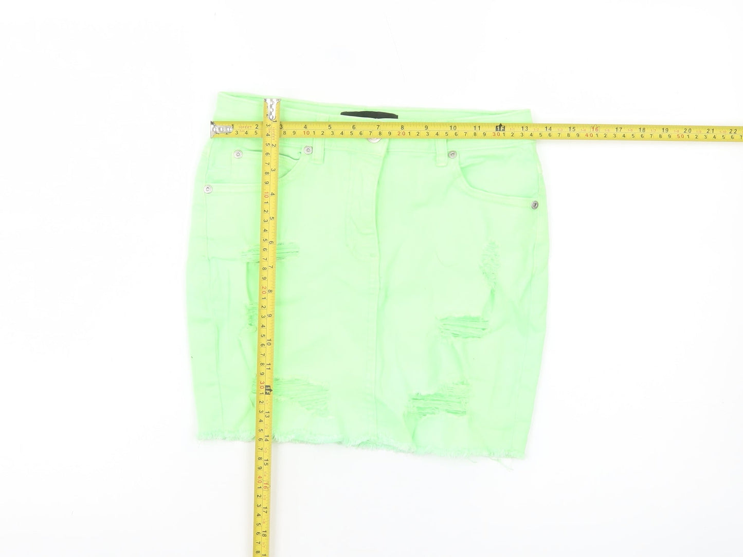 Parisian Women Green Size 8 Distressed Denim Pencil Mini Skirt